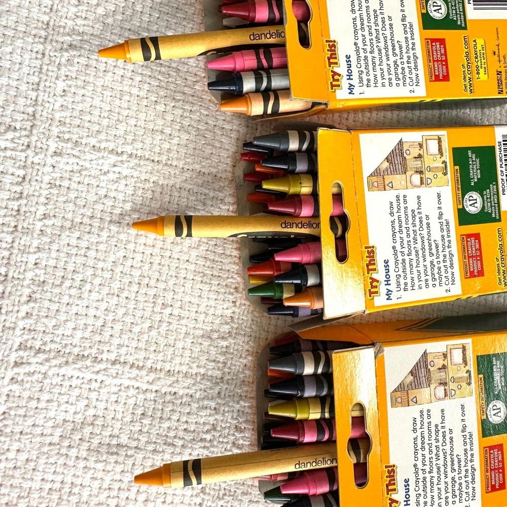 VTG 90s Crayola Crayons 24 Count Lot of 3 Binney & Smith 1999 USA Disc Dandelion